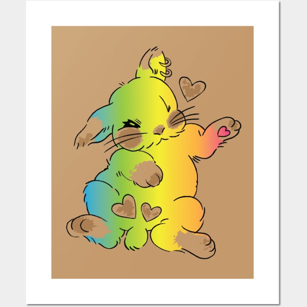cute colorful bunny butt, kawaii funny bunny Wall Art by lazykitty